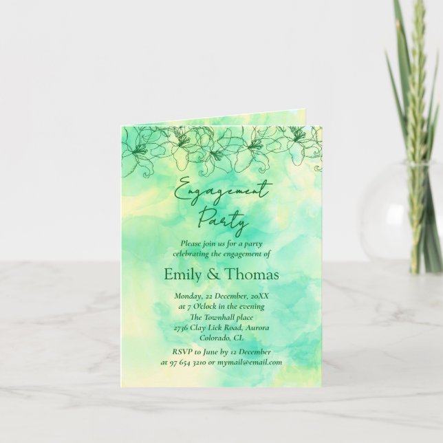 minimalist Green backdrop wedding engagement Invitation (Front)