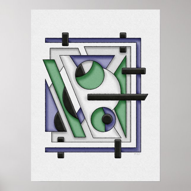 Minimalist Green Blue Bauhaus Abstract  Poster (Front)