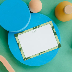 Minimalist Green Border Monogram Note Card