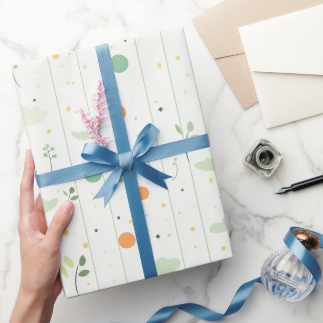 Minimalist Green Botanical and Abstract Dots Wrapping Paper (Gifting)