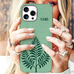 Minimalist Green Botanical Monogram iPhone 16 Pro Max Case