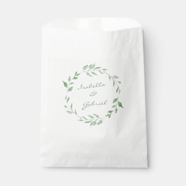 Minimalist Green Botanical Wreath Personalised Favour Bag (Front)