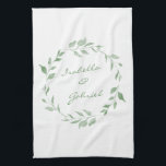 Minimalist Green Botanical Wreath Personalised Tea Towel<br><div class="desc">This stylish kitchen towel features a minimalist botanical watercolor wreath in green. Personalise it with your names. Great gift idea.</div>
