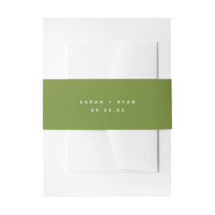 Minimalist Green Bride Groom Names Wedding Invite Invitation Belly Band