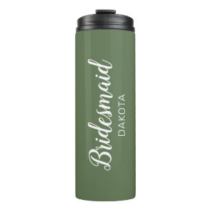Minimalist Green Bridesmaid Name Thermal Tumbler