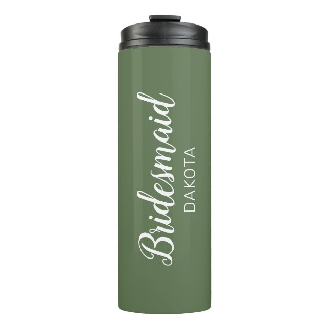Minimalist Green Bridesmaid Name Thermal Tumbler (Front)