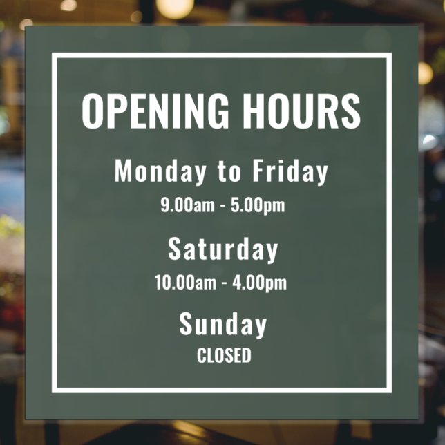 Minimalist Green Business Opening Hours Sign (Creator Uploaded)
