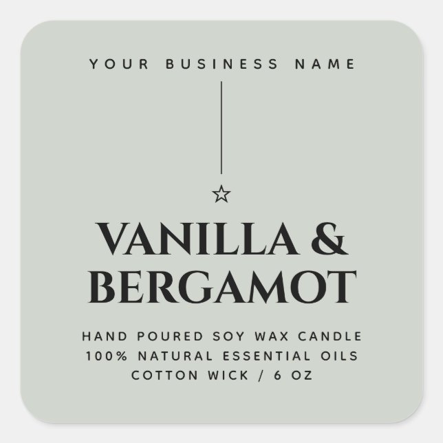 Minimalist green candle product label (Front)