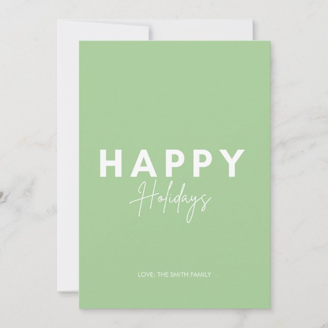 Minimalist Green Candy Happy Holidays Personalise Holiday Card (Front)