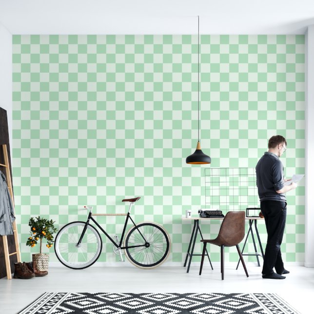 Minimalist Green Chequered Pattern Wallpaper (Living Room)