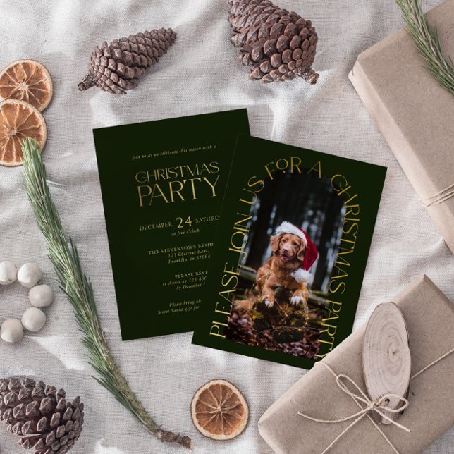 Minimalist Green Christmas Party Photo Foil Invite (Creator Uploaded)