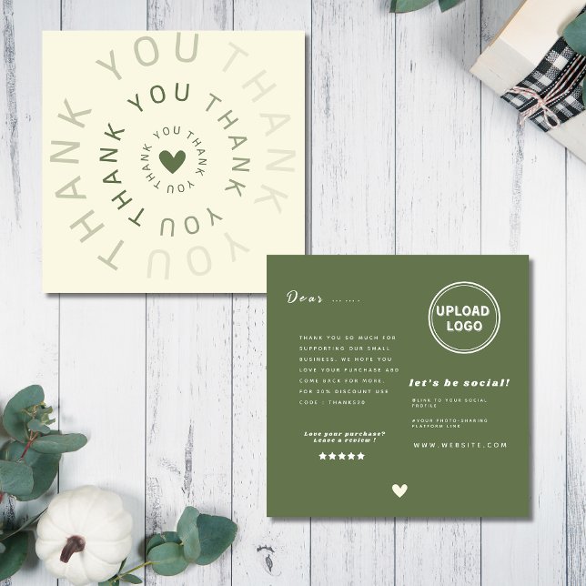 Minimalist Green Circular Thank You Custom logo Square Business Card (Creator Uploaded)