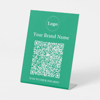 Minimalist Green Custom Business Logo and QR Code Pedestal Sign