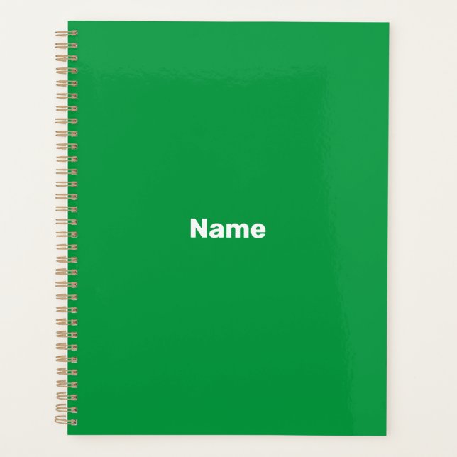 Minimalist green custom name text monogram year planner (Front)