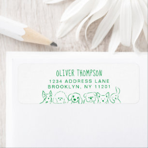 Minimalist Green Cute Dogs Sketch Return Address Label
