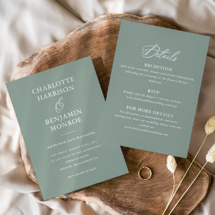 Minimalist Green Double-Sided Wedding Invitation