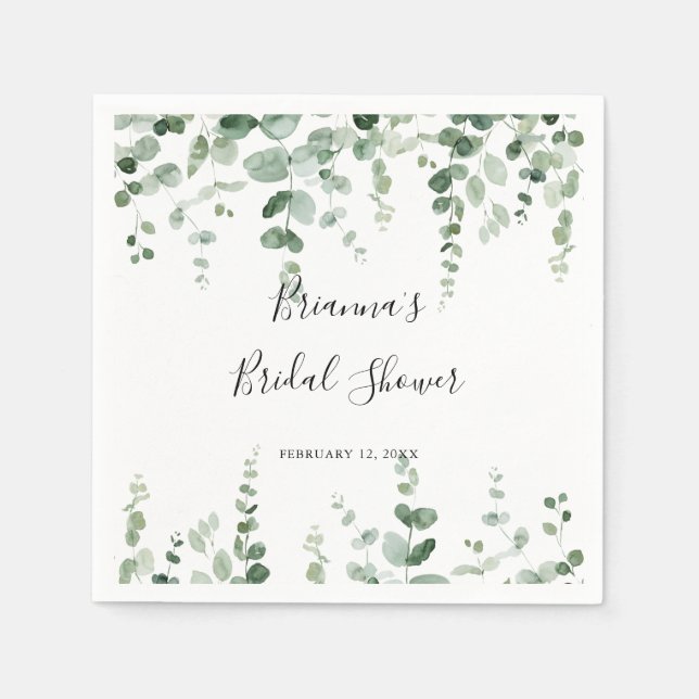 Minimalist Green Eucalyptus Bridal Shower Napkins (Front)