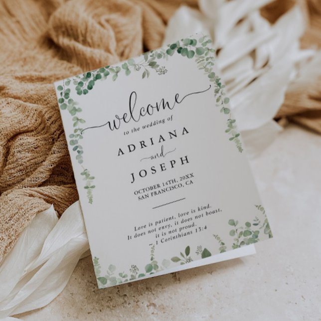 Minimalist Green Eucalyptus Folded Wedding Program (Creator Uploaded)