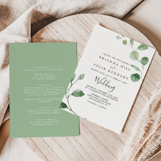 Minimalist Green Eucalyptus Front & Back Wedding Invitation