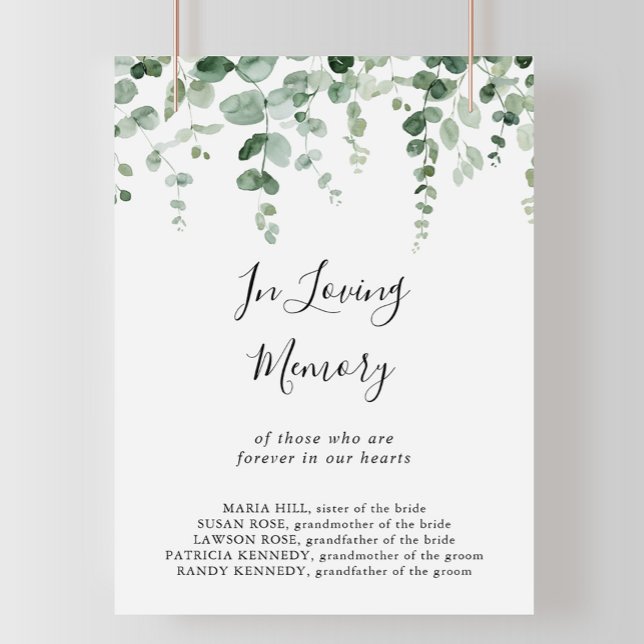 Minimalist Green Eucalyptus In Loving Memory Sign (Creator Uploaded)