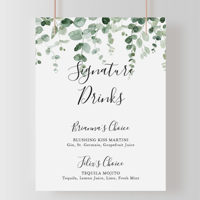 Minimalist Green Eucalyptus Signature Drinks Sign (Creator Uploaded)