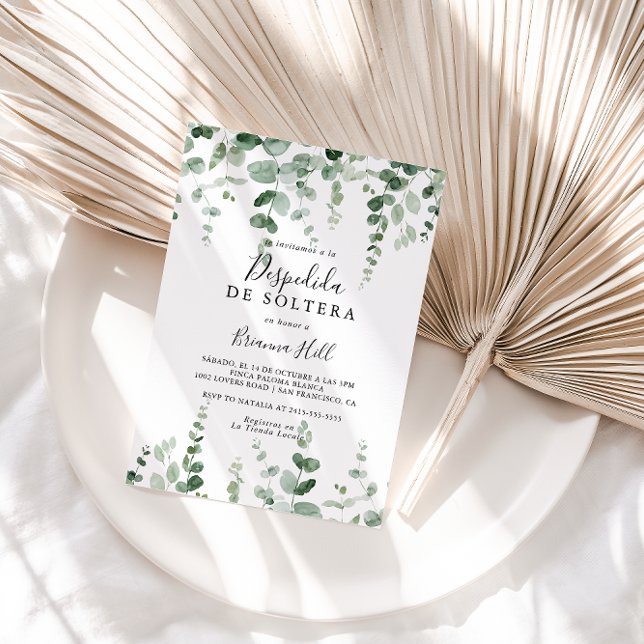 Minimalist Green Eucalyptus Spanish Bridal Shower  Invitation (Creator Uploaded)
