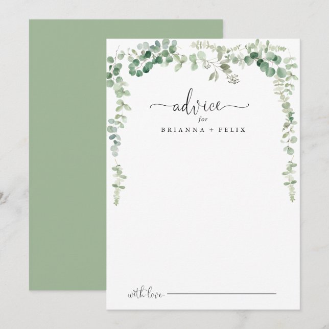 Minimalist Green Eucalyptus Wedding Advice Card (Front/Back)