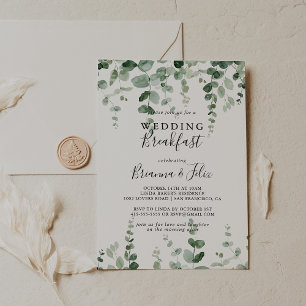 Minimalist Green Eucalyptus Wedding Breakfast Invitation