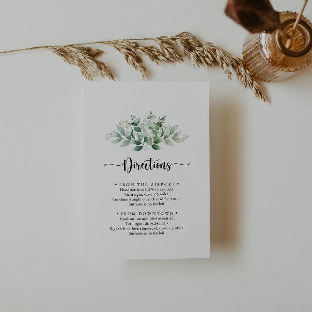 Minimalist Green Eucalyptus Wedding Directions   Enclosure Card (Creator Uploaded)