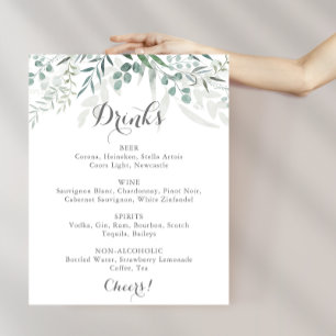 Minimalist Green Eucalyptus Wedding Drinks Menu  Poster