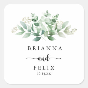Minimalist Green Eucalyptus Wedding Envelope Seals