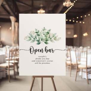 Minimalist Green Eucalyptus Wedding Open Bar Poster