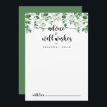 Minimalist Green Eucalyptus Wedding Well Wishes   Advice Card<br><div class="desc">This minimalist green eucalyptus wedding well wishes advice card is perfect for a rustic wedding. The design features hand-painted watercolor green eucalyptus, inspiring natural beauty. These cards are perfect for a wedding, bridal shower, baby shower, graduation party & more. Personalise the cards with the names of the bride and groom,...</div>