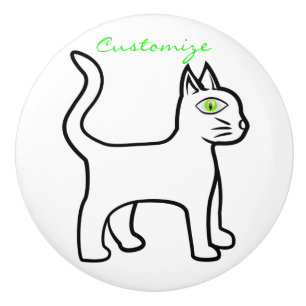 Minimalist Green-eye Cat Thunder_Cove Ceramic Knob