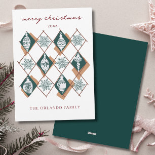 Minimalist Green Family Name Merry Christmas Holiday Card
