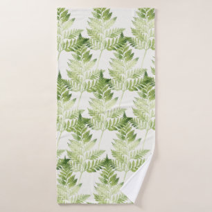 Minimalist Green Fern Botanical Illustration Bath Towel