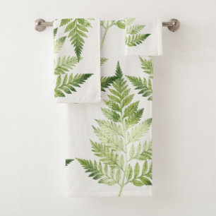Minimalist Green Fern Botanical Illustration Bath Towel Set