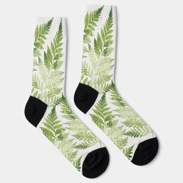 Minimalist Green Fern Botanical Illustration Socks (Right)