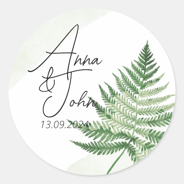 Minimalist Green Fern Classic Round Sticker (Front)