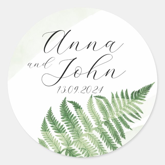 Minimalist Green Fern Classic Round Sticker (Front)