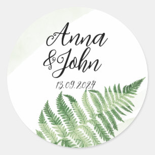 Minimalist Green Fern Classic Round Sticker