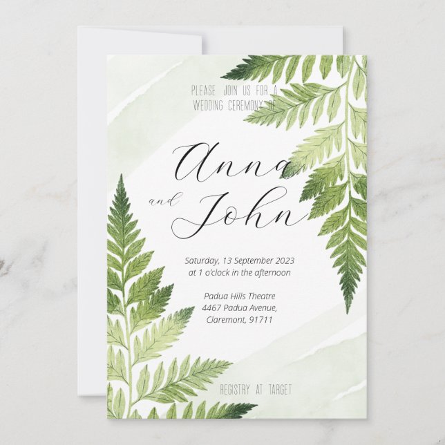Minimalist Green Fern Invitation (Front)