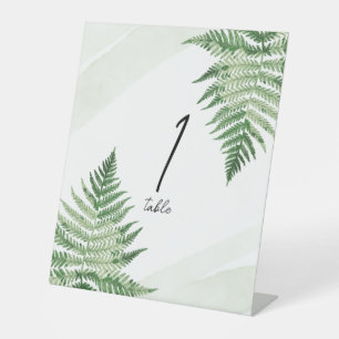 Minimalist Green Fern Table Number Pedestal Sign