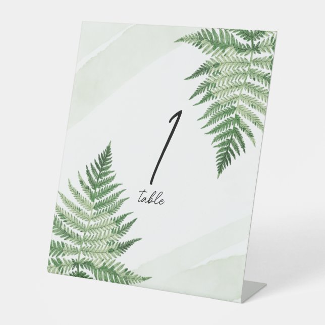 Minimalist Green Fern Table Number Pedestal Sign (Front)