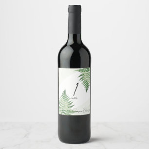 Minimalist Green Fern Table Number Wine Label