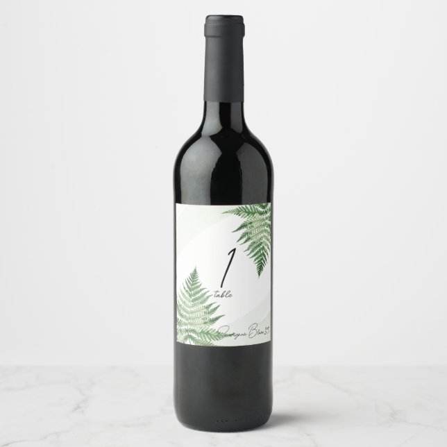 Minimalist Green Fern Table Number Wine Label (Front)