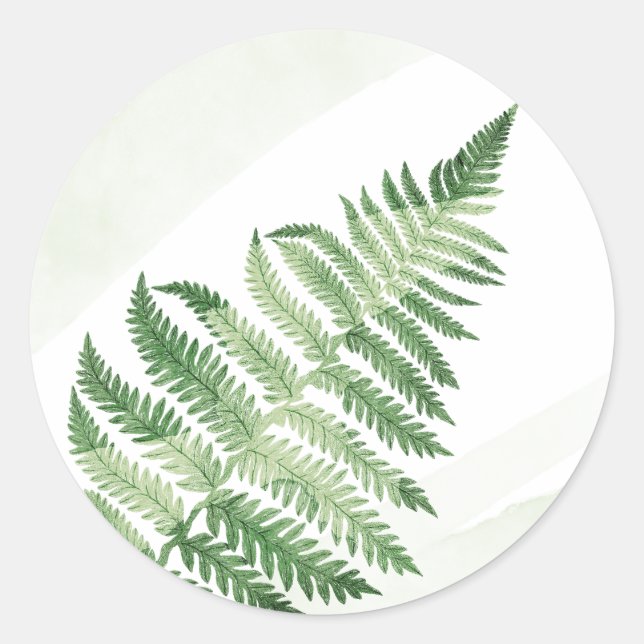 Minimalist Green Fern Wedding Classic Round Sticker (Front)