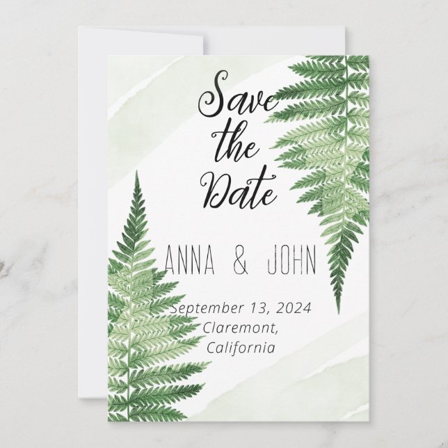 Minimalist Green Fern Wedding Invitation (Front)