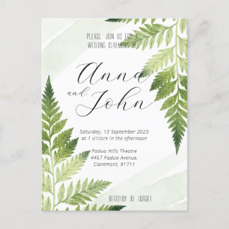 Minimalist Green Fern Wedding Invitation Postcard