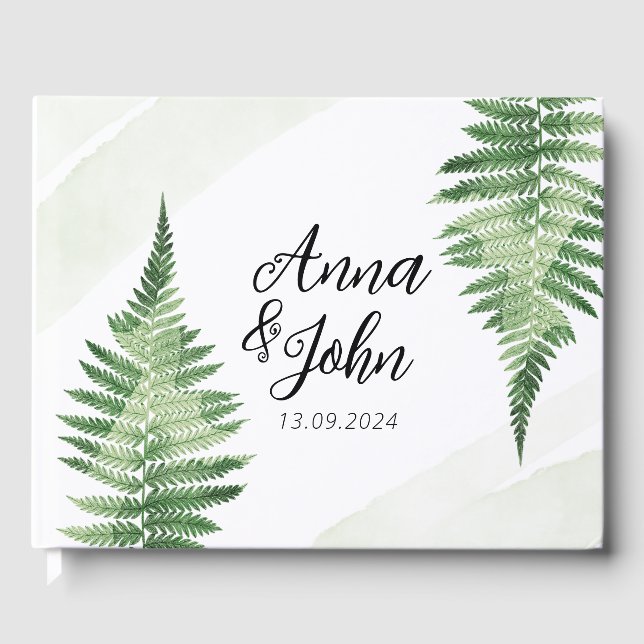 Minimalist Green Fern Wedding Sign Guest Book (Front)